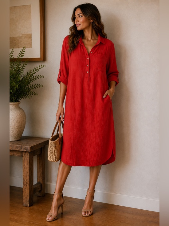 J. Jill Dresses & Skirts - J. Jill 100% Cotton Button-Henley Midi Shirt Dress Size L